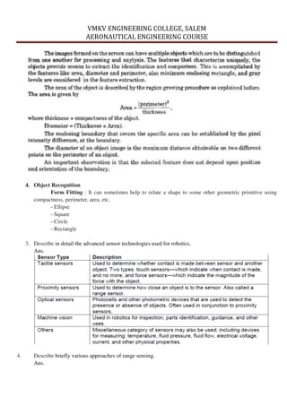 Robotics Engineer Questions Unit III - Solved Question Bank- Robotics Engineering - | PDF