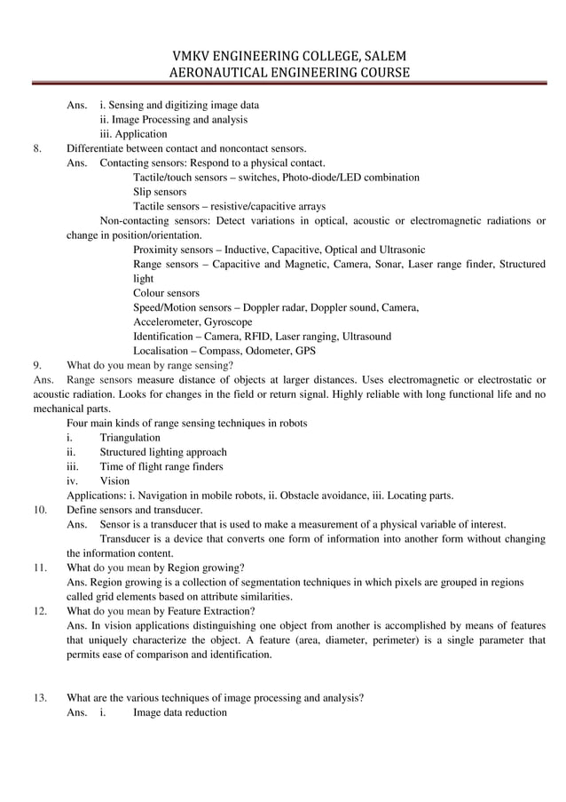 Unit III Solved Question Bank Robotics Engineering