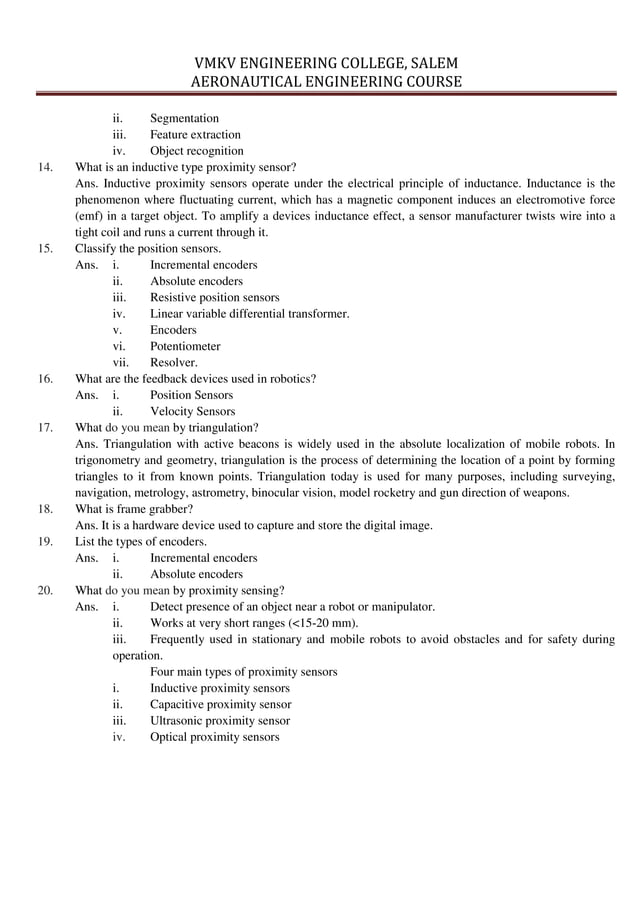 Unit III Solved Question Bank Robotics Engineering