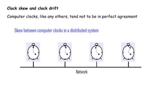 Clock skew and clock drift
Computer clocks, like any others, tend not to be in perfect agreement
 