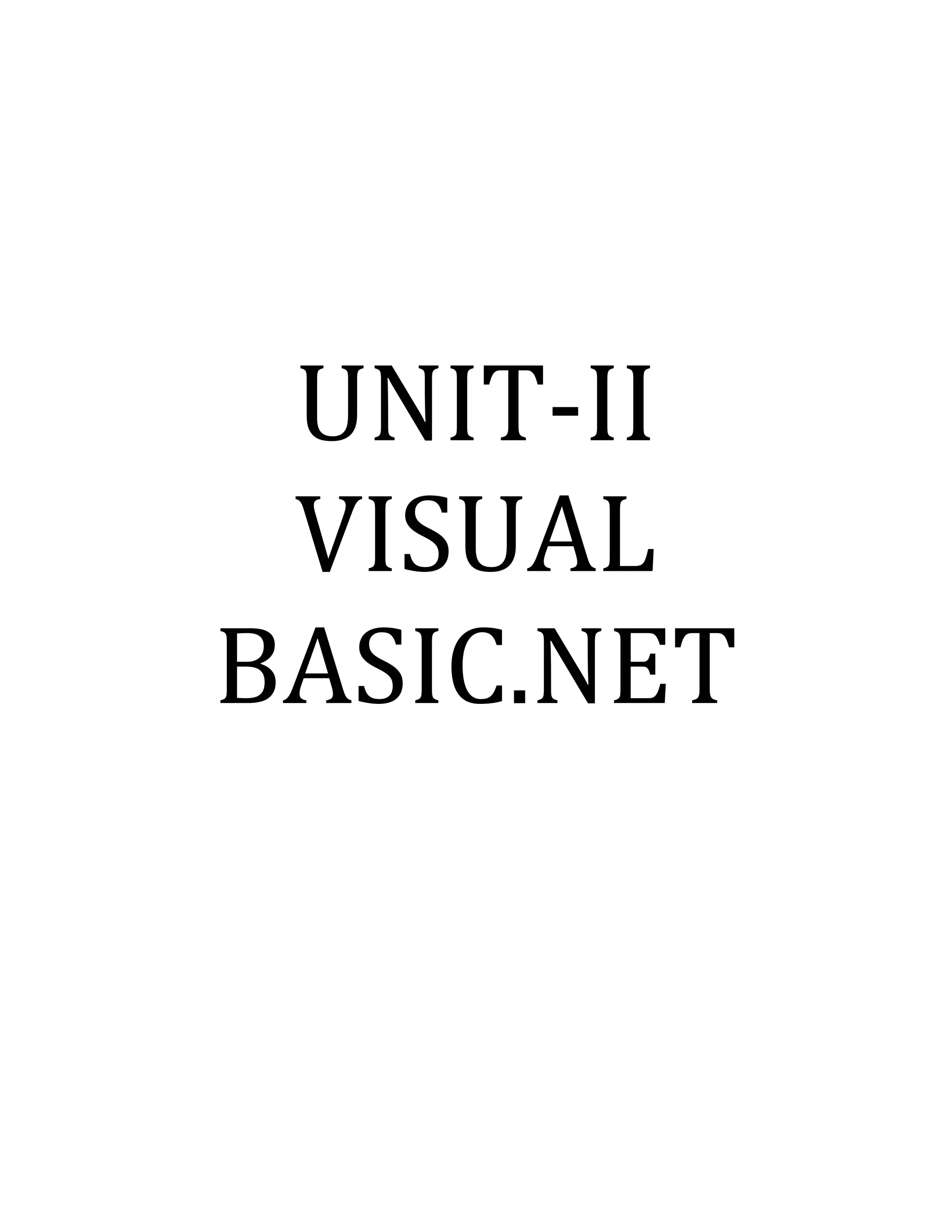 UNIT-II VISUAL BASIC.NET | BCA | DOCX