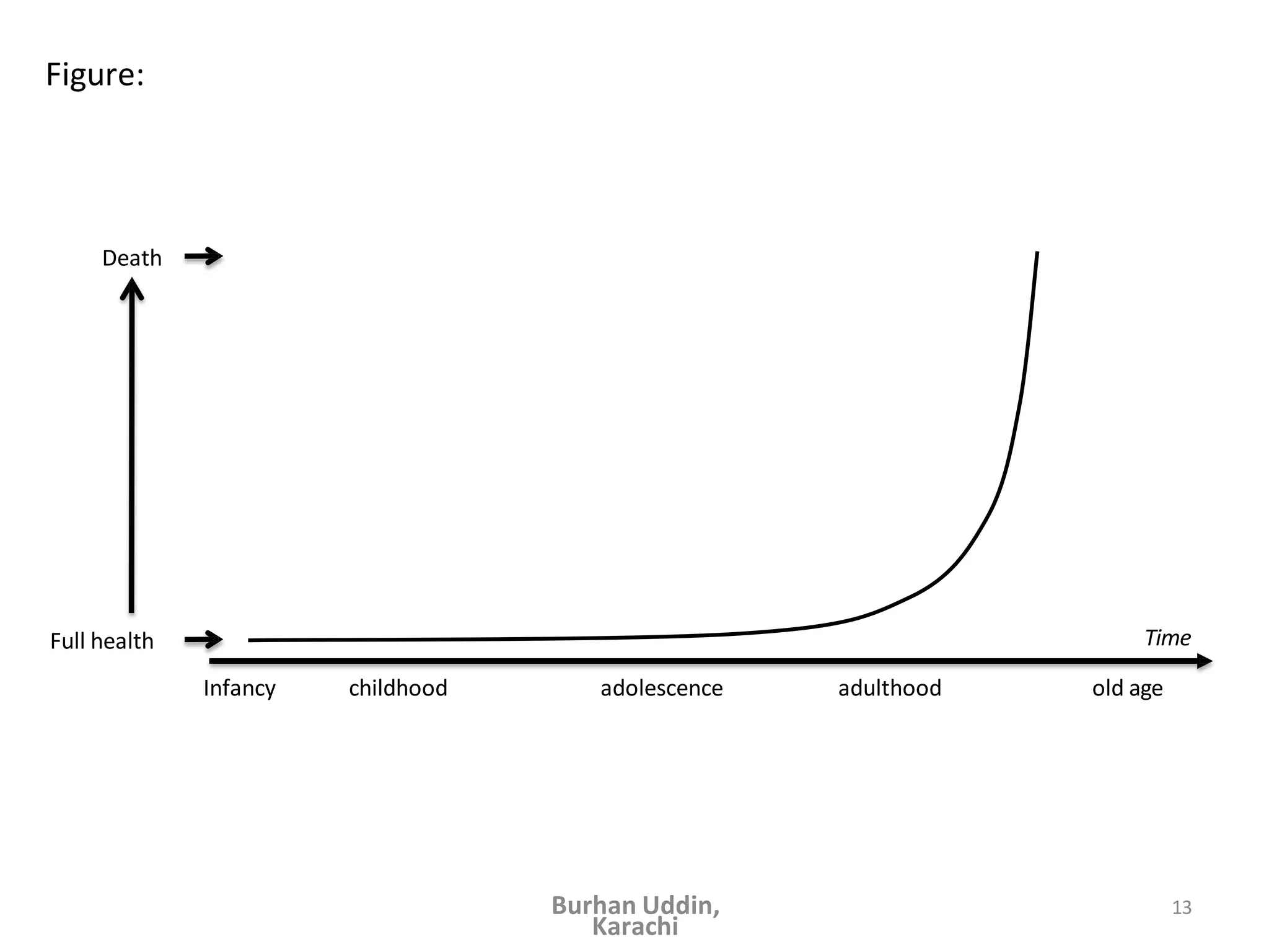 Figure:
Time
Infancy childhood adolescence adulthood old age
Full health
Death
13
Burhan Uddin,
Karachi
 