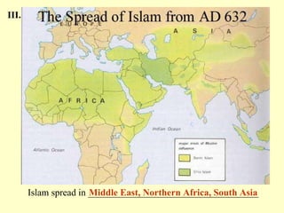 Islam spread in ____________________________________ III. Middle East, Northern Africa, South Asia 