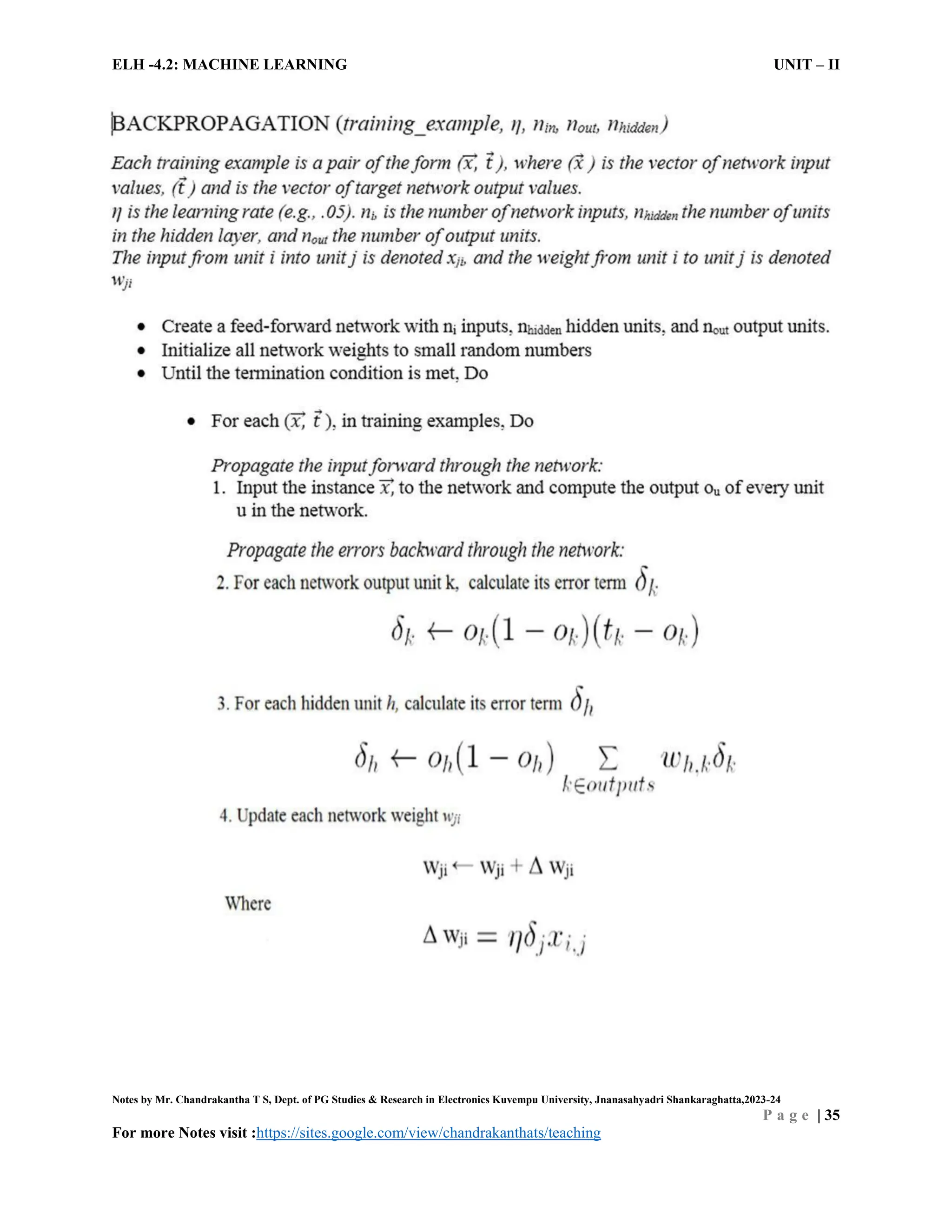 ELH -4.2: MACHINE LEARNING UNIT – II
Notes by Mr. Chandrakantha T S, Dept. of PG Studies & Research in Electronics Kuvempu University, Jnanasahyadri Shankaraghatta,2023-24
P a g e | 35
For more Notes visit :https://sites.google.com/view/chandrakanthats/teaching
 