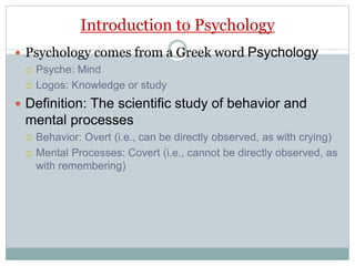INTRODUCTION & HISTORY OF PSYCHOLOGY