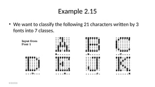 Example 2.15
• We want to classify the following 21 characters written by 3
fonts into 7 classes.
8/30/2020
 