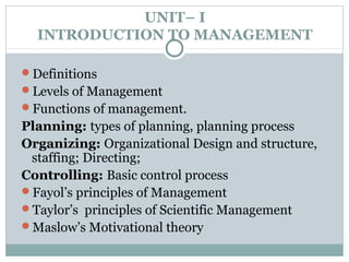 INTRODUCTION TO MANAGEMENT (For B.Tech Students) | PPT