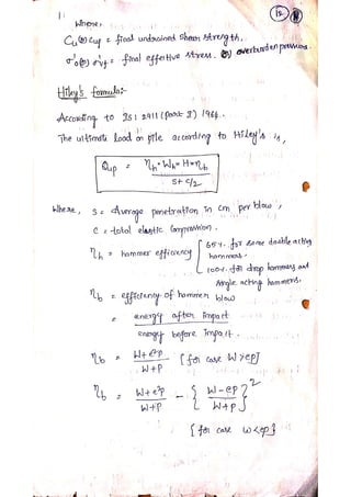 Pile Foundation Notes.pdf Unit ii pile foundations hand written notes | PDF