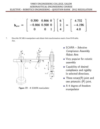 Unit II Solved Question Bank - Robotics Engineering - | PDF