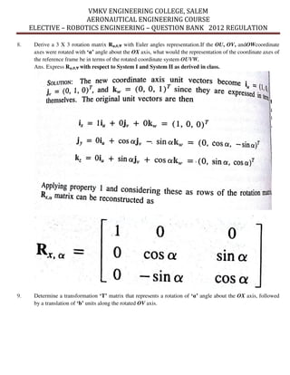 Unit II Solved Question Bank - Robotics Engineering - | PDF