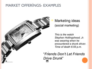 MARKET OFFERİNGS- EXAMPLES


                        Marketing ideas
                         (social marketing)

                         This is the watch
                         Stephen Hollingshead, Jr.
                         was wearing when he
                         encountered a drunk driver.
                         Time of death 6:55 p.m.

                 “Friends Don’t Let Friends
                 Drive Drunk”
 
