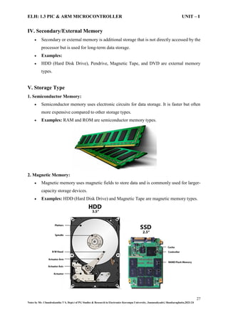 Hard Disk Microcontroller ELH-1.3 PIC & ARM MICROCONTROLLER UNIT I Microcontroller’s | PDF