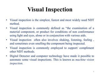 Ndt Visual Inspection Report.pdf UNIT I NDT NON- DESTRUCTIVE TESTING ALL UNITS.pdf