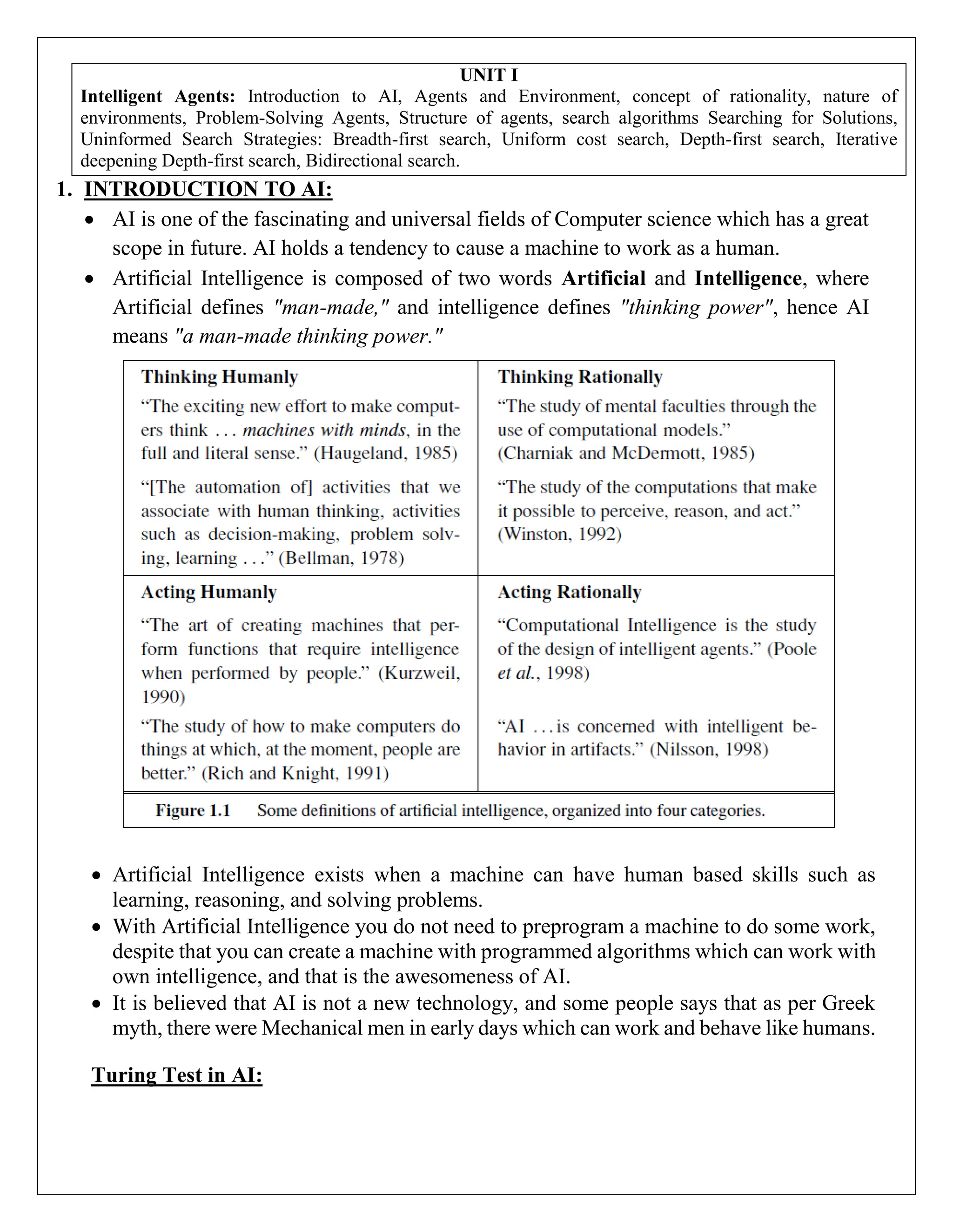 AI3391 ARTIFICIAL INTELLIGENCE Unit I notes.pdf