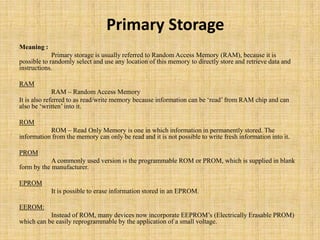 Primary Storage Examples Rom Unit i (part1) b.sc