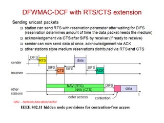 DFWMAC-DCF with RTS/CTS extension
IEEE 802.11 hidden node provisions for contention-free access
 