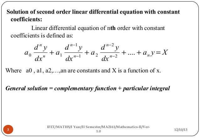 linear differential equation of nth order with constant coefficients