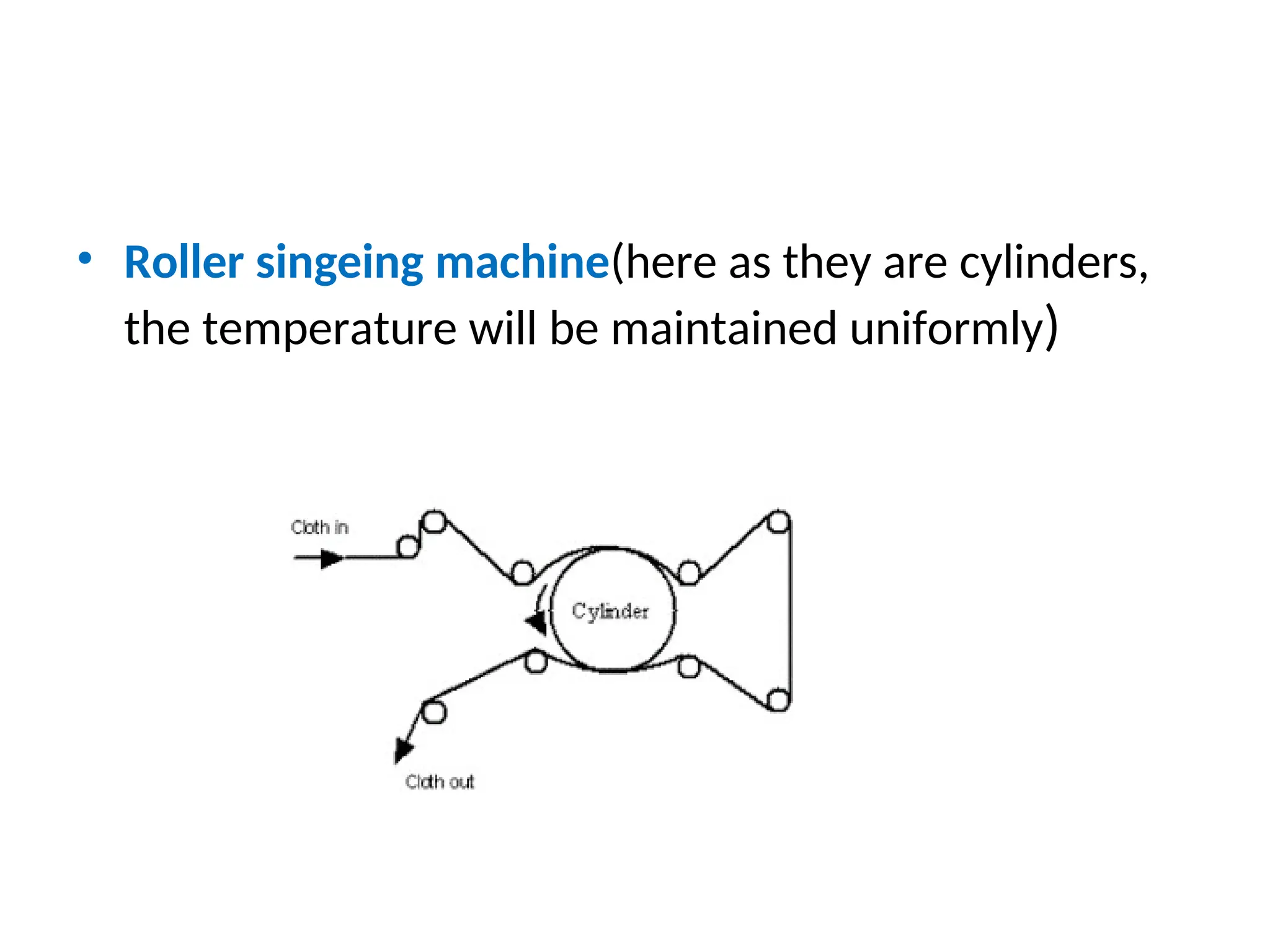 • Roller singeing machine(here as they are cylinders,
the temperature will be maintained uniformly)
 