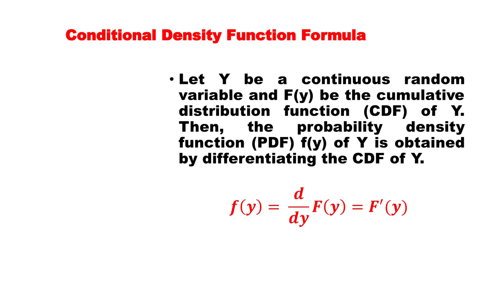 Conditional Density Function Formula