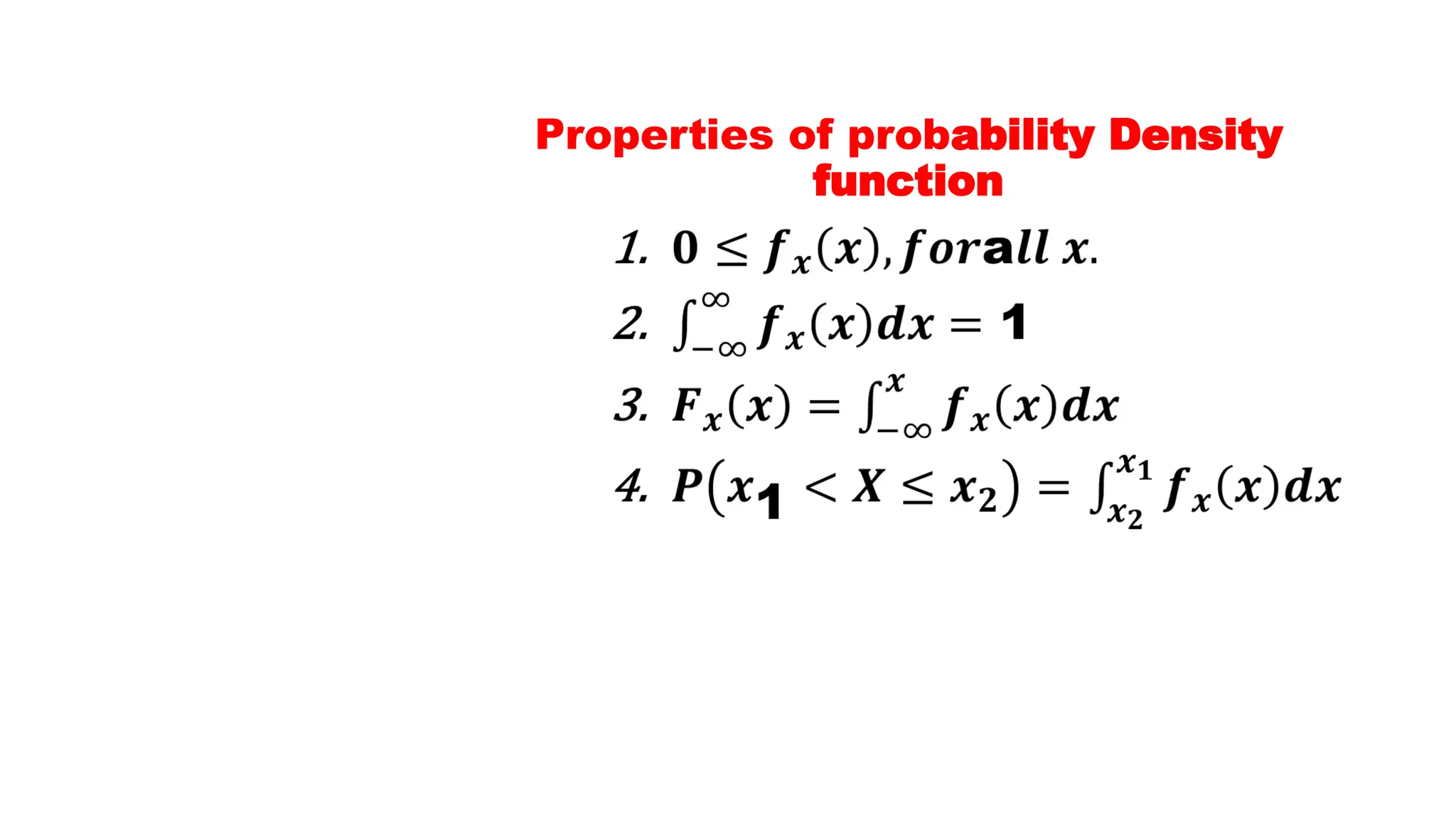 Properties of probability Density function