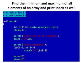 Find the minimum and maximum of all
elements of an array and print index as well.
 