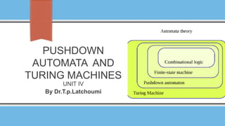 PUSHDOWN
AUTOMATA AND
TURING MACHINES
UNIT IV
By Dr.T.p.Latchoumi
 