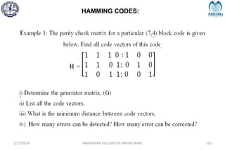 HAMMING CODES:
2/27/2024 MAHENDRA COLLEGE OF ENGINEERING 152
 