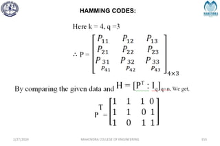 HAMMING CODES:
2/27/2024 MAHENDRA COLLEGE OF ENGINEERING 155
 