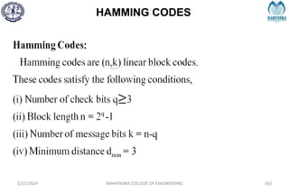 HAMMING CODES
2/27/2024 MAHENDRA COLLEGE OF ENGINEERING 162
 