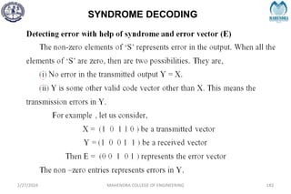 SYNDROME DECODING
2/27/2024 MAHENDRA COLLEGE OF ENGINEERING 182
 