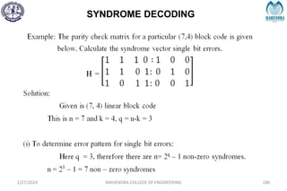 SYNDROME DECODING
2/27/2024 MAHENDRA COLLEGE OF ENGINEERING 186
 