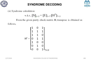 SYNDROME DECODING
2/27/2024 MAHENDRA COLLEGE OF ENGINEERING 188
 