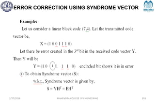 ERROR CORRECTION USING SYNDROME VECTOR
2/27/2024 MAHENDRA COLLEGE OF ENGINEERING 193
 