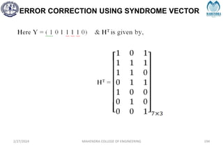 ERROR CORRECTION USING SYNDROME VECTOR
2/27/2024 MAHENDRA COLLEGE OF ENGINEERING 194
 