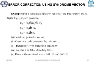 ERROR CORRECTION USING SYNDROME VECTOR
2/27/2024 MAHENDRA COLLEGE OF ENGINEERING 198
 