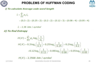 PROBLEMS OF HUFFMAN CODING
2/27/2024 MAHENDRA COLLEGE OF ENGINEERING 89
 