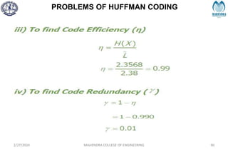 PROBLEMS OF HUFFMAN CODING
2/27/2024 MAHENDRA COLLEGE OF ENGINEERING 90
 
