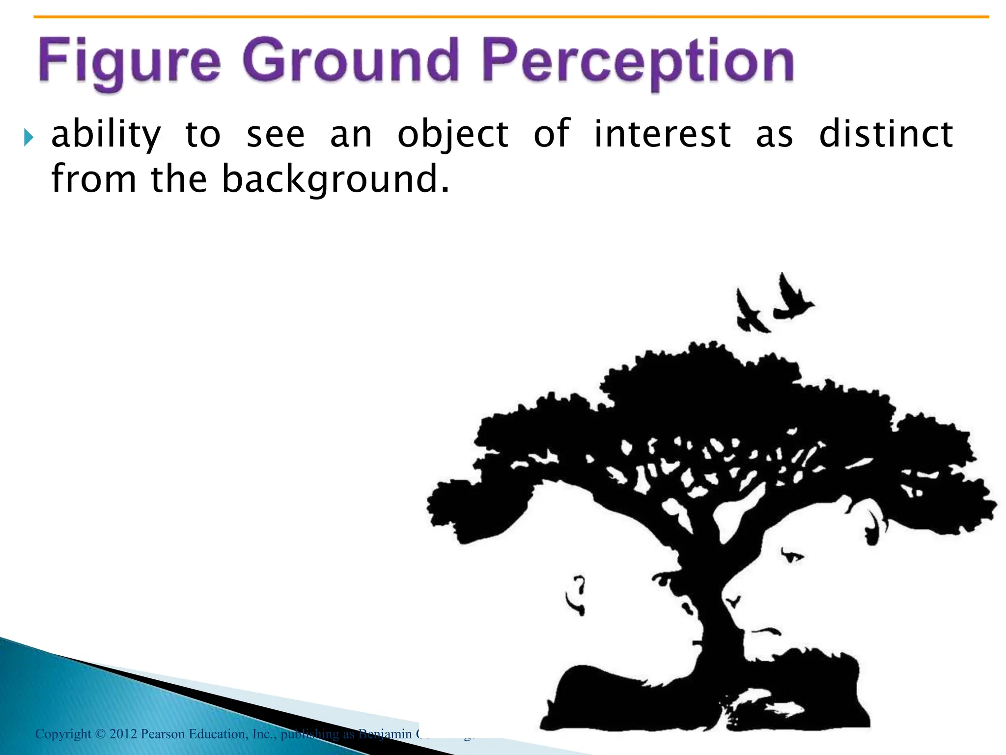 Copyright © 2012 Pearson Education, Inc., publishing as Benjamin Cummings
 ability to see an object of interest as distinct
from the background.
 