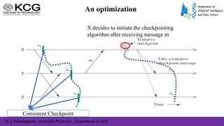 Dr S Palaniappan , Associate Professor , Department of ADS
An optimization
Consistent Checkpoint
X decides to initiate the checkpointing
algorithm after receiving message m
 