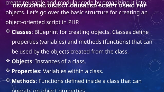 object oriented programming in PHP & Functions | PPT