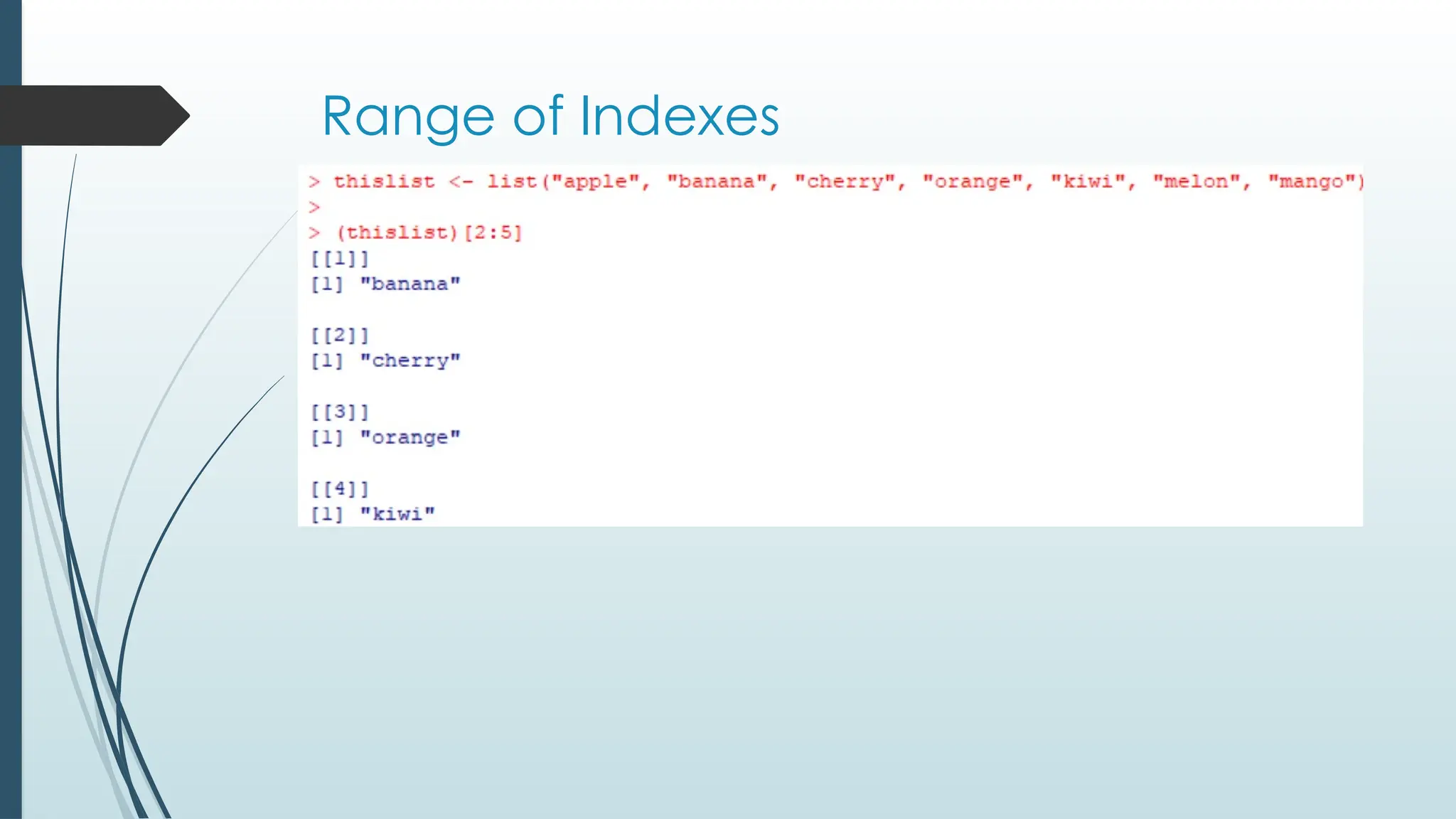 Range of Indexes
 