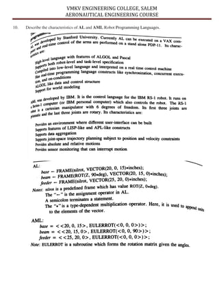 Unit IV Solved Question Bank- Robotics Engineering | PDF