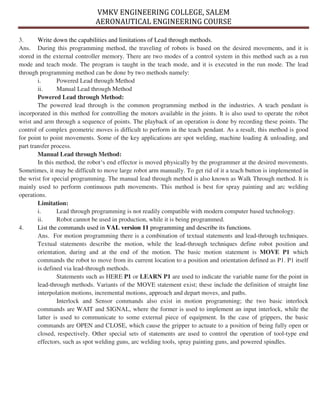 Robot Movement Llr Java Program Question Paper Unit IV Solved Question Bank- Robotics Engineering | PDF