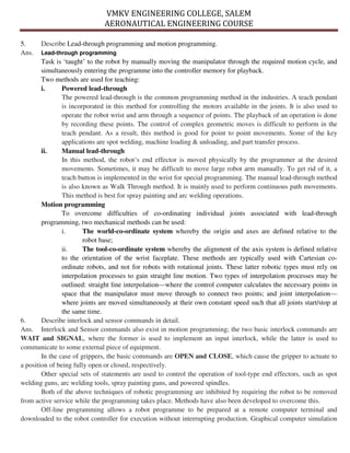 Robot Movement Llr Java Program Question Paper Unit IV Solved Question Bank- Robotics Engineering | PDF