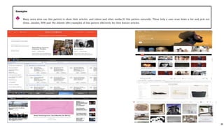 85
Examples
♣ Many news sites use this pattern to show their articles, and videos and other media fit this pattern naturally. These help a user scan down a list and pick out
items. Jacobin, NPR and The Atlantic offer examples of this pattern effectively for their feature articles.
 