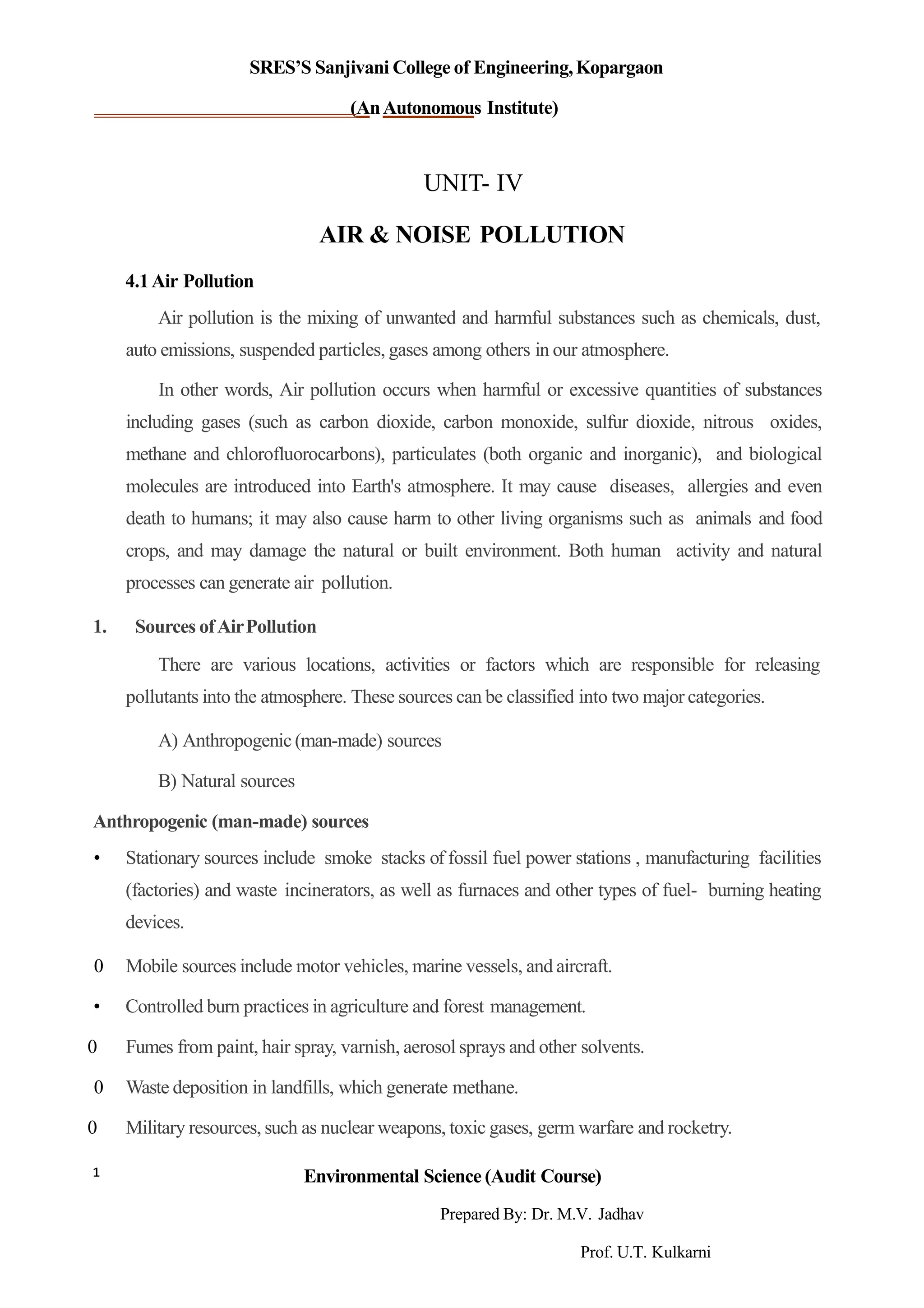 Unit iv Air and Noise Pollution | PDF