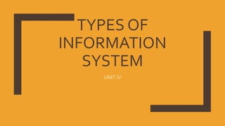 TYPES OF
INFORMATION
SYSTEM
UNIT IV
 