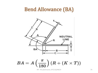 Bend Allowance (BA)
RIT - M.Lakshmanan, AP (S.G)/MECH 74
 