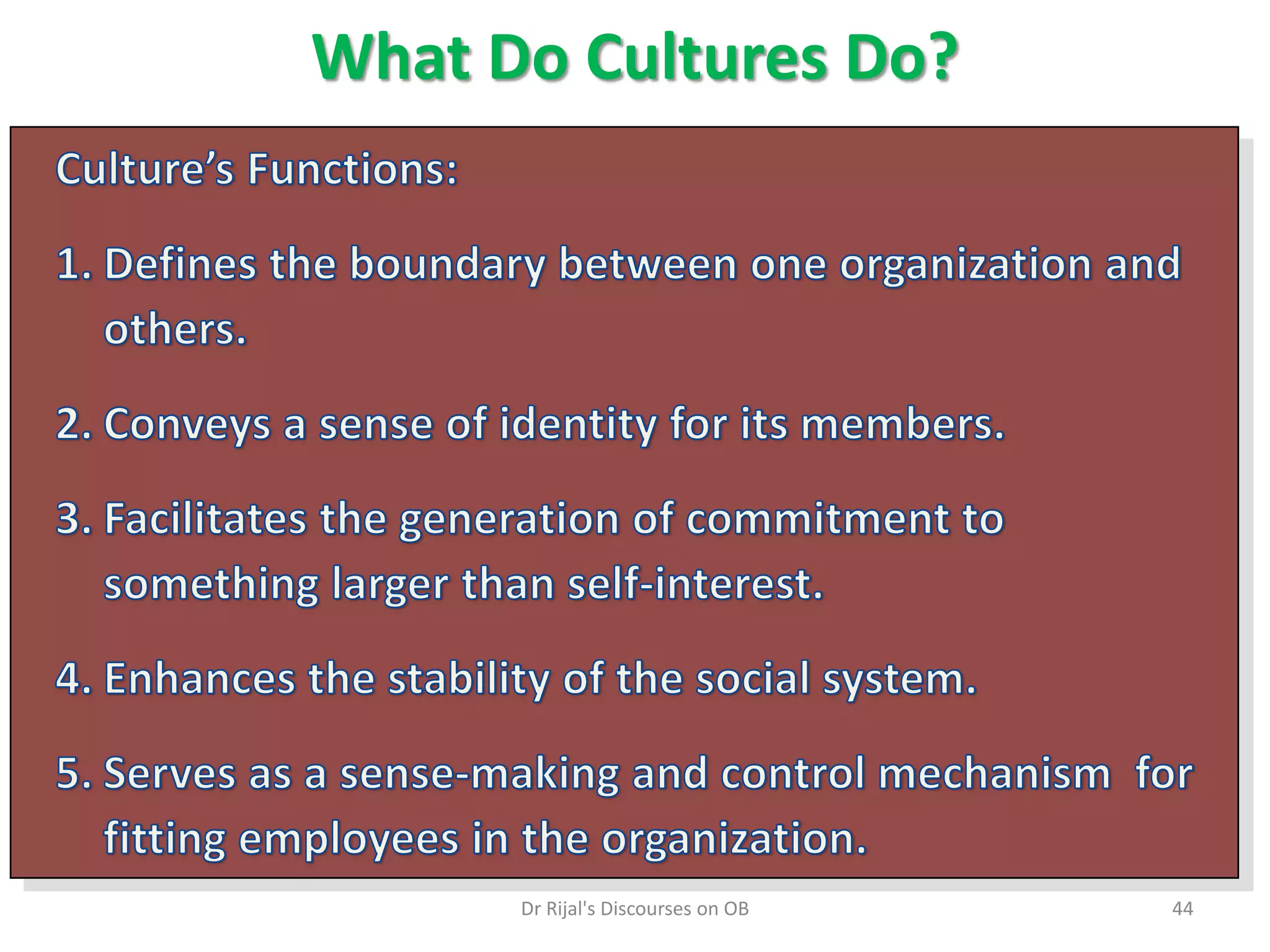 What Do Cultures Do?
44Dr Rijal's Discourses on OB
 