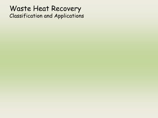 Waste Heat Recovery
Classification and Applications
 